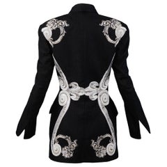 Gianfranco Ferre Black Blazer With White & Silver Beading & Embroidery 1993