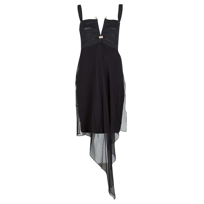Gianfranco Ferre Black Draped Silk Embellished Sleeveless Dress M In Good Condition In Dubai, Al Qouz 2