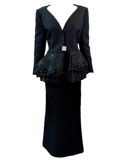 Gianfranco Ferre Black Evening Ensemble with Lace Peplum, 1980s