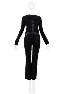 Gianfranco Ferre Black Fur Textured Twin Set Cardigan, Shell Sweater and Pants