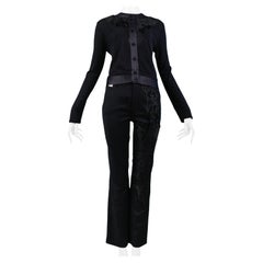 Gianfranco Ferre Black Fur Textured Twin Set Cardigan, Shell Sweater and Pants 