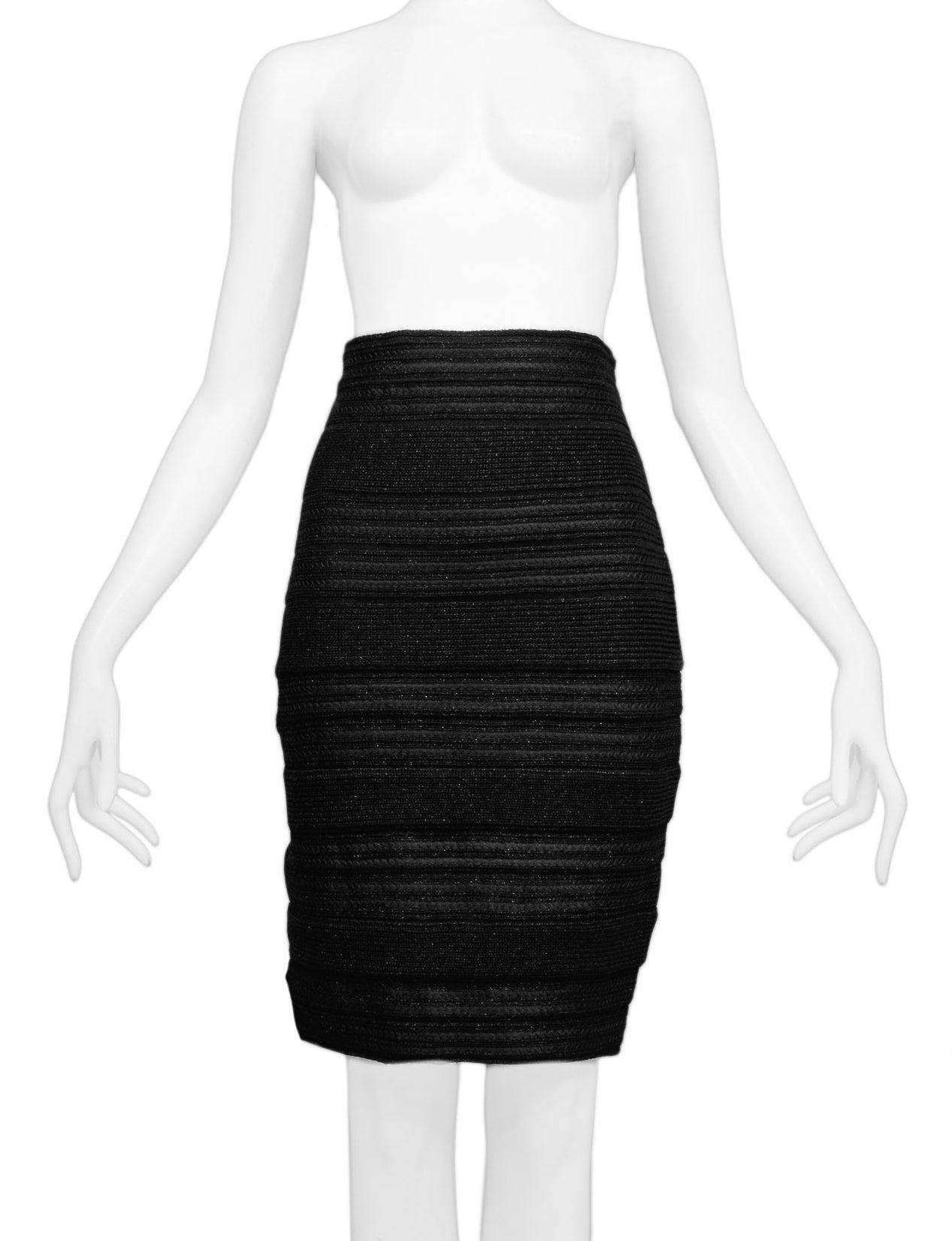 Gianfranco Ferre Black High Waist Striped Knit Skirt In Excellent Condition For Sale In Los Angeles, CA