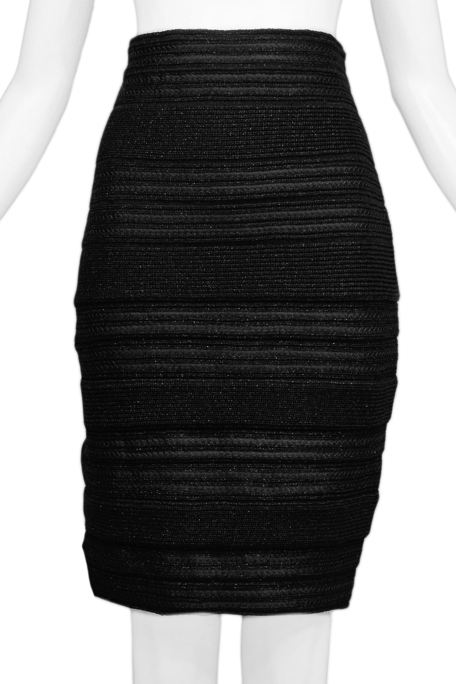 Women's Gianfranco Ferre Black High Waist Striped Knit Skirt For Sale