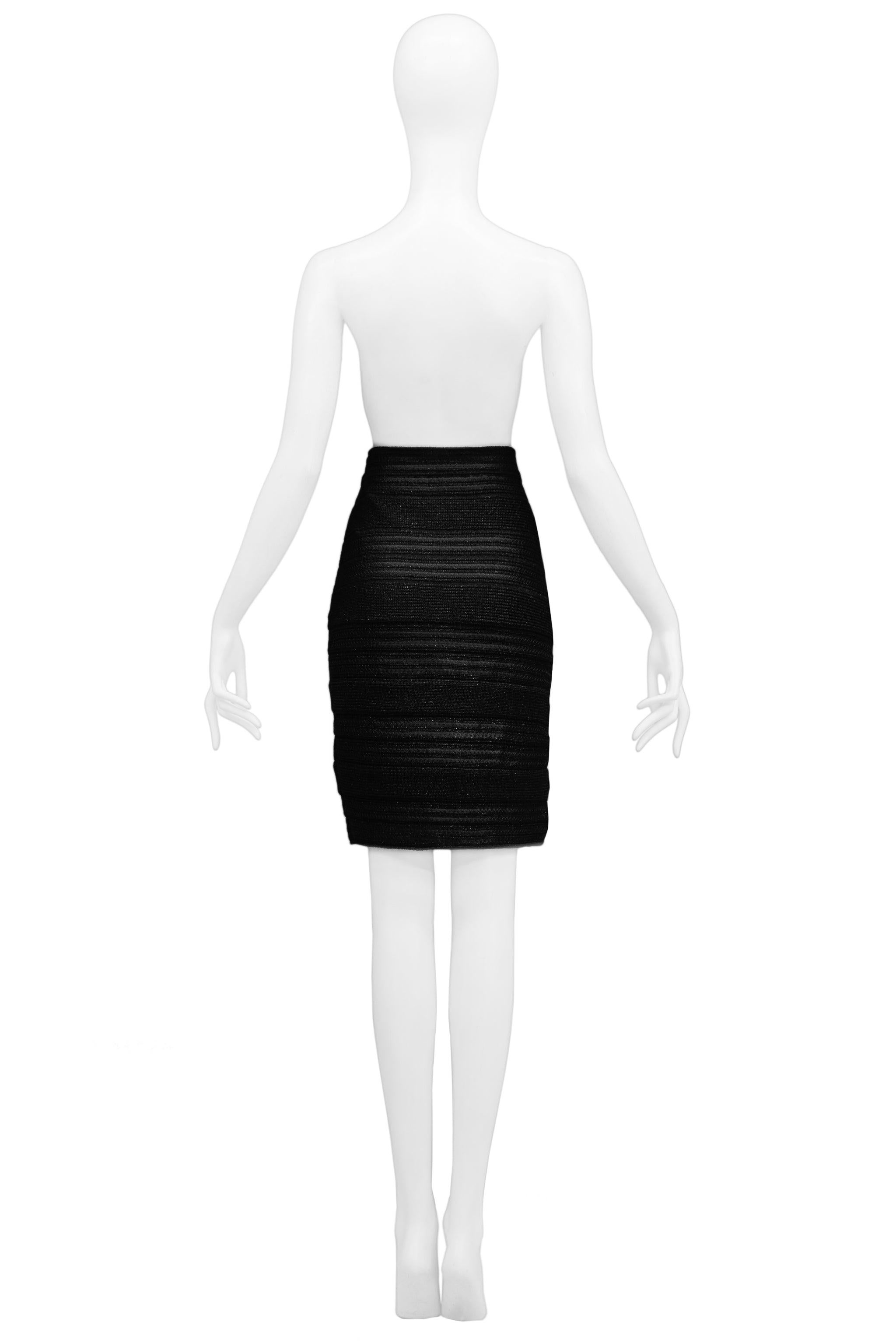 Gianfranco Ferre Black High Waist Striped Knit Skirt For Sale 1
