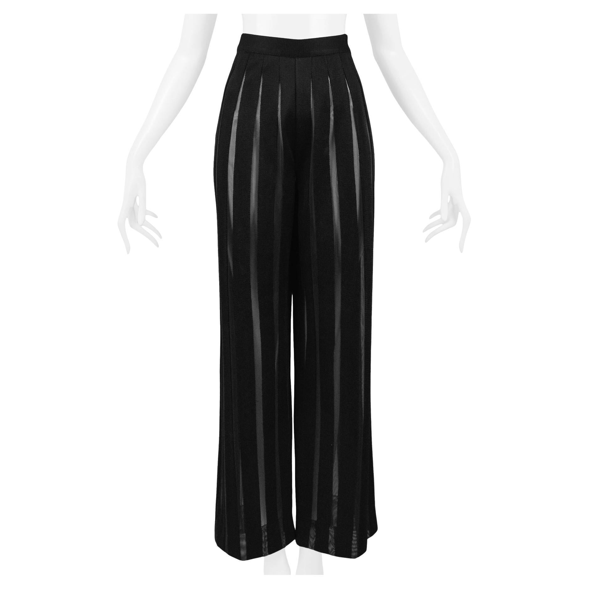 Gianfranco Ferre Black Knit Pants With Sheer Illusion Panels For Sale