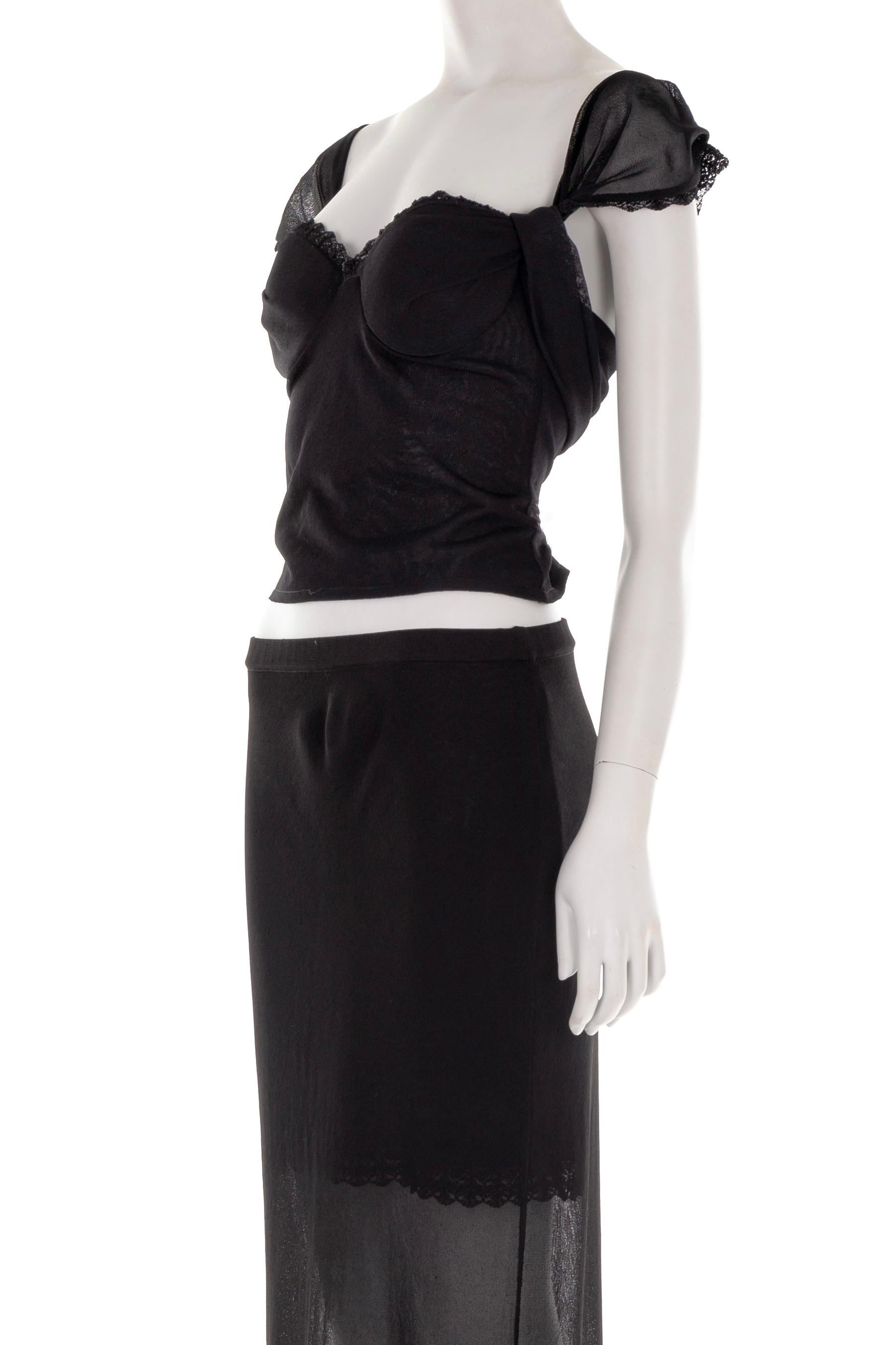Women's Gianfranco Ferré black lace-trim bustier and skirt set, late 90s For Sale