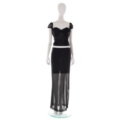 Vintage Gianfranco Ferré black lace-trim bustier and skirt set, late 90s