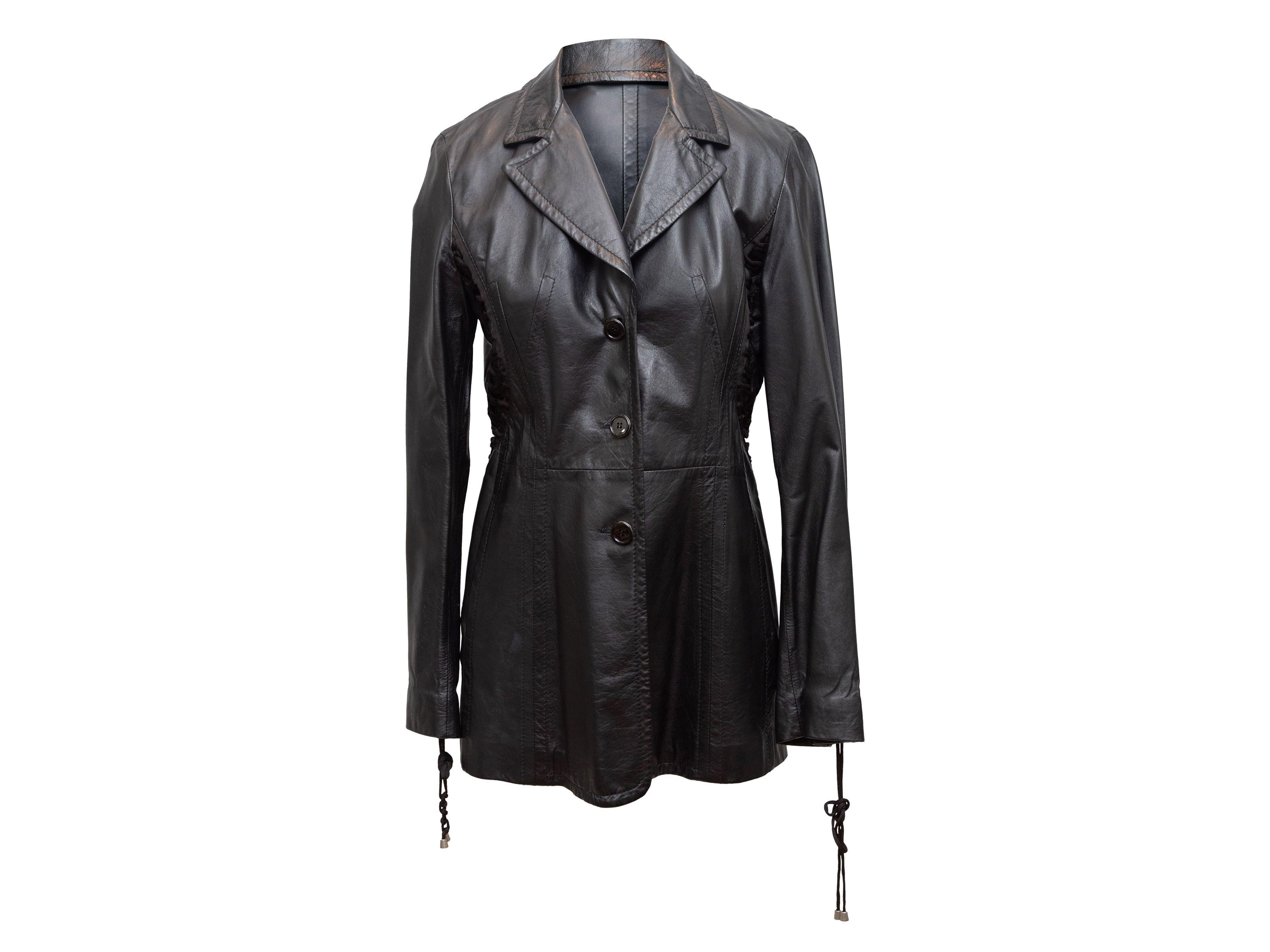 Women's or Men's Gianfranco Ferre Black Lace-Up Leather Blazer