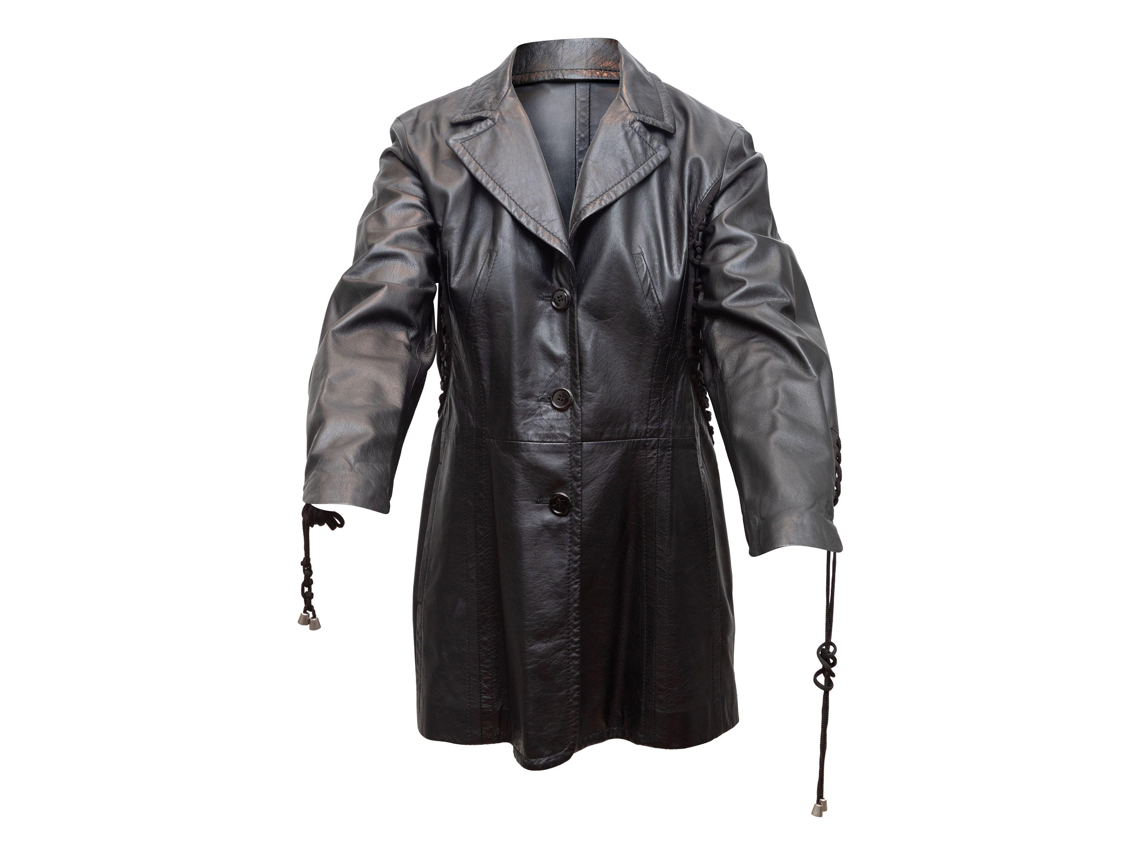 Gianfranco Ferre Black Lace-Up Leather Blazer 1