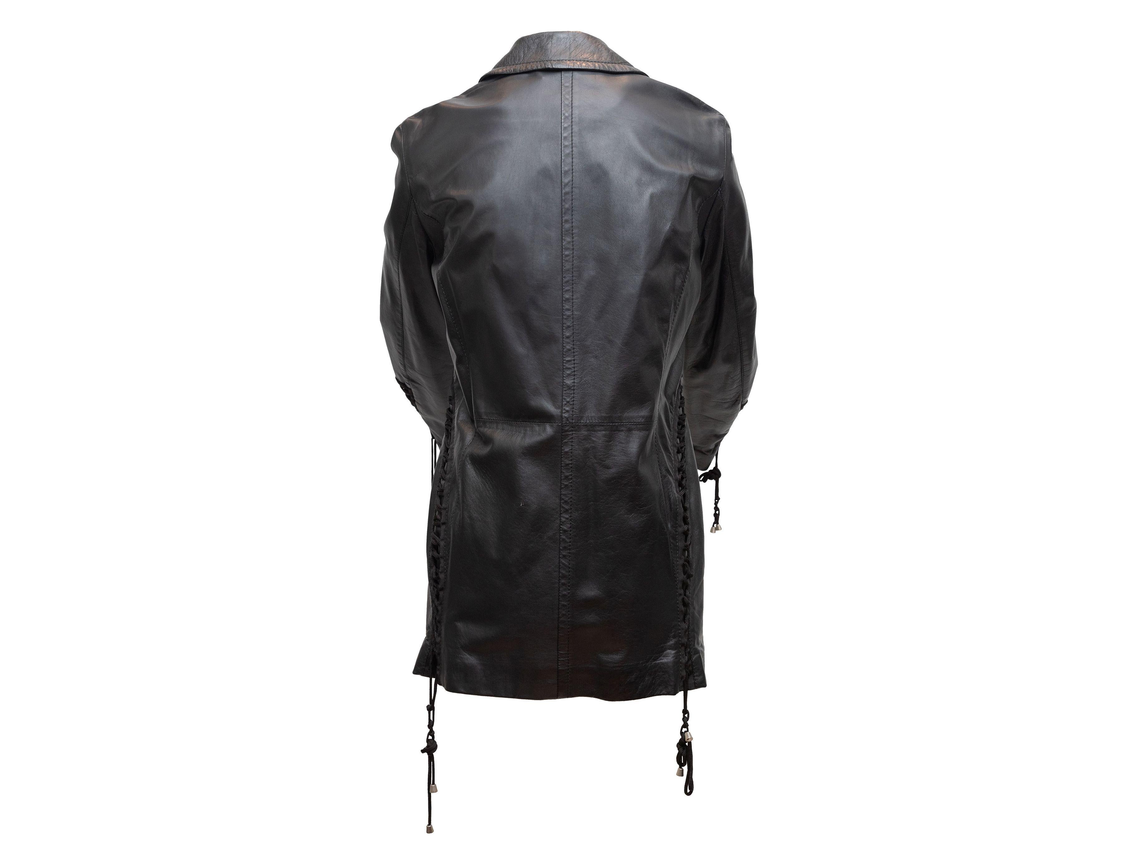 Gianfranco Ferre Black Lace-Up Leather Blazer 4