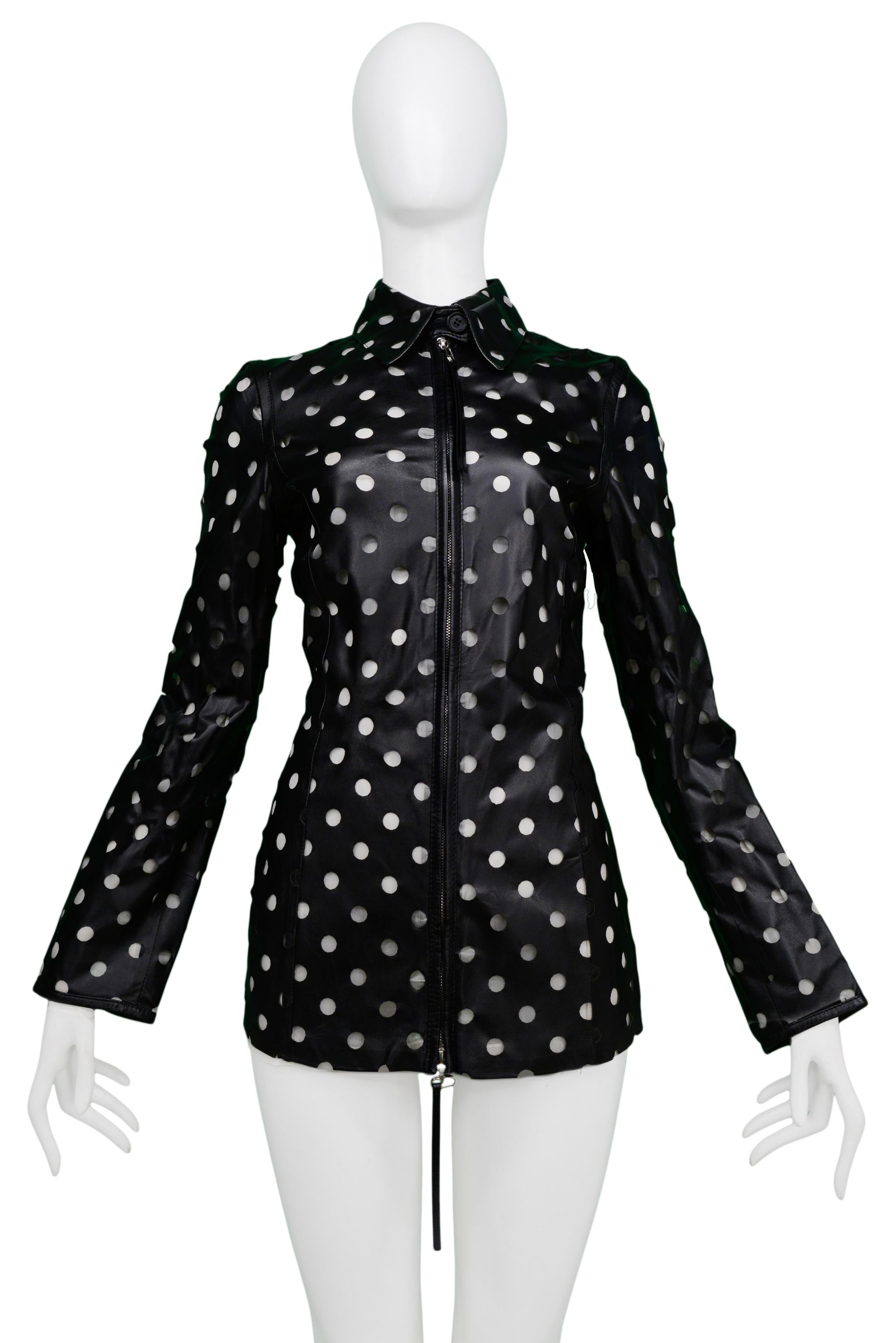 Gianfranco Ferre Black Leather Cut-Out Dot Jacket In Excellent Condition For Sale In Los Angeles, CA