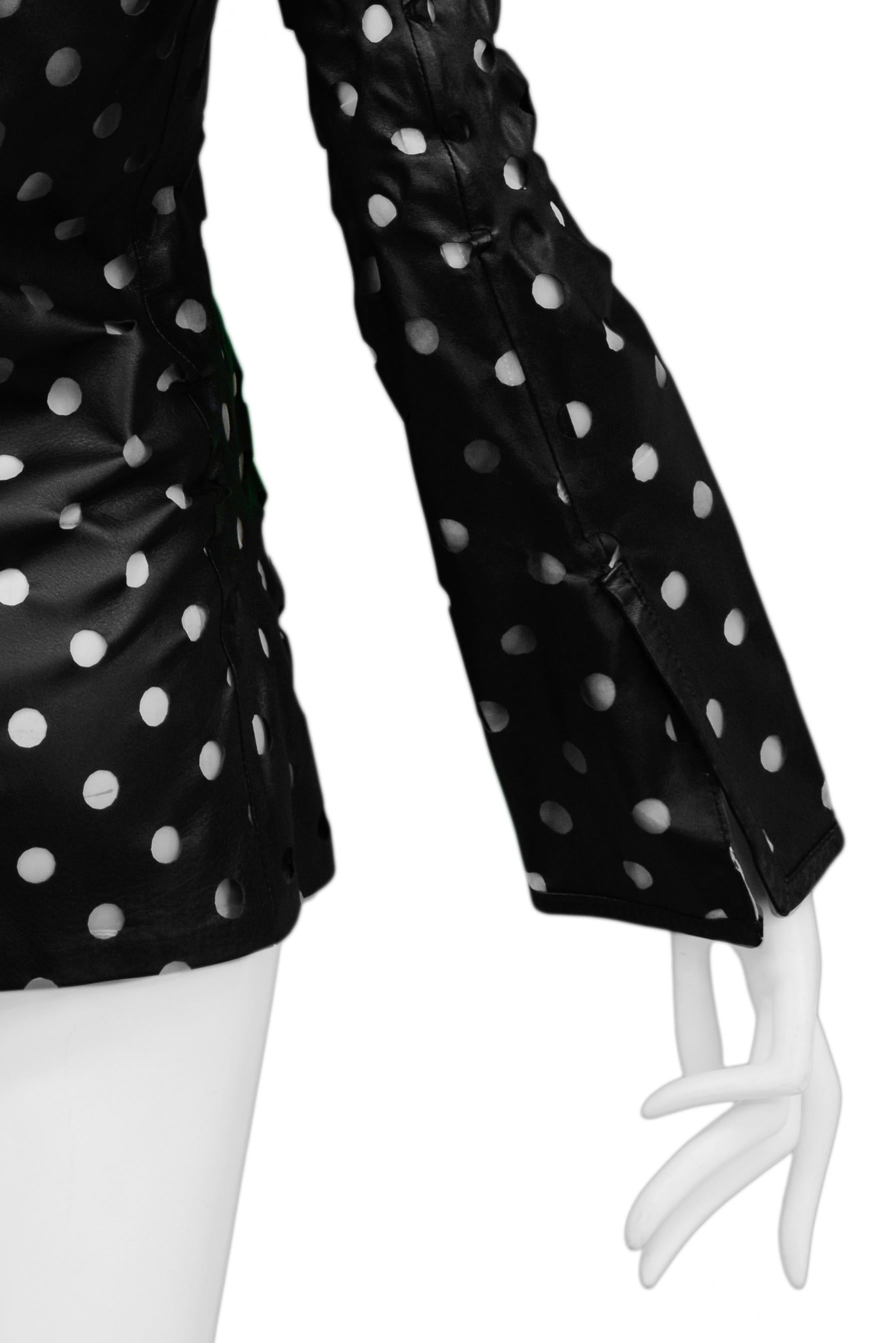 Gianfranco Ferre Black Leather Cut-Out Dot Jacket For Sale 2