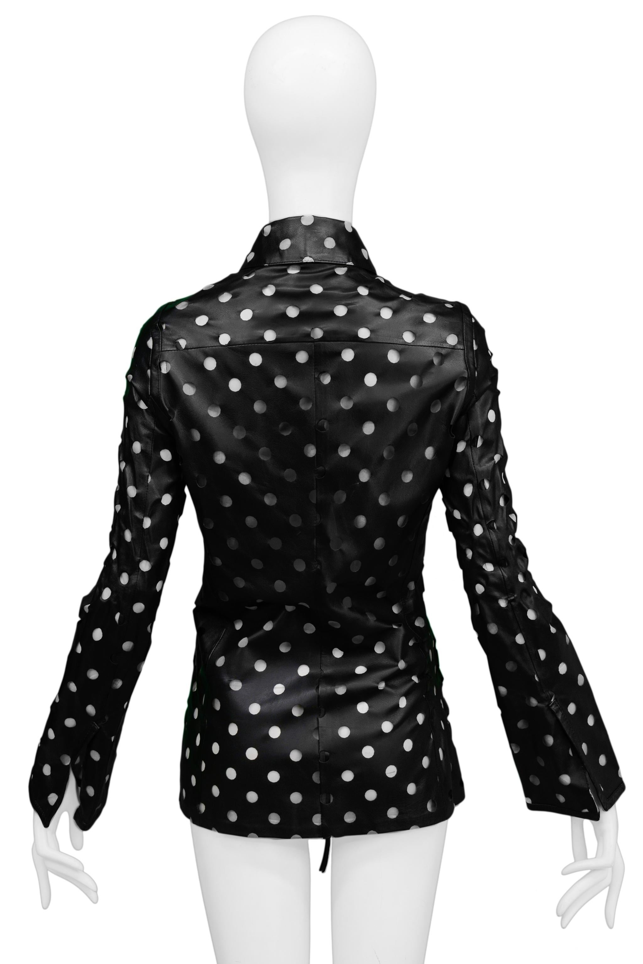 Gianfranco Ferre Black Leather Cut-Out Dot Jacket For Sale 3