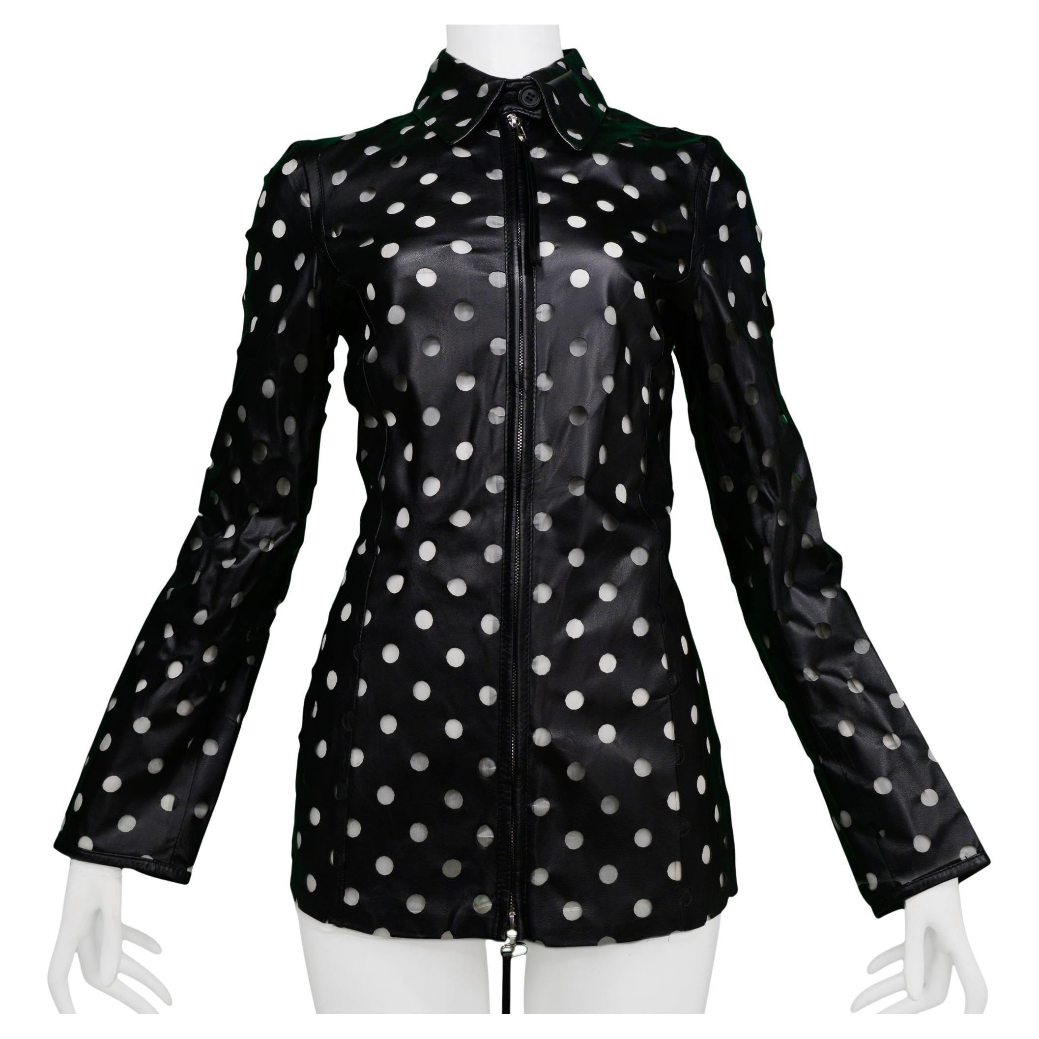 Gianfranco Ferre Black Leather Cut-Out Dot Jacket For Sale