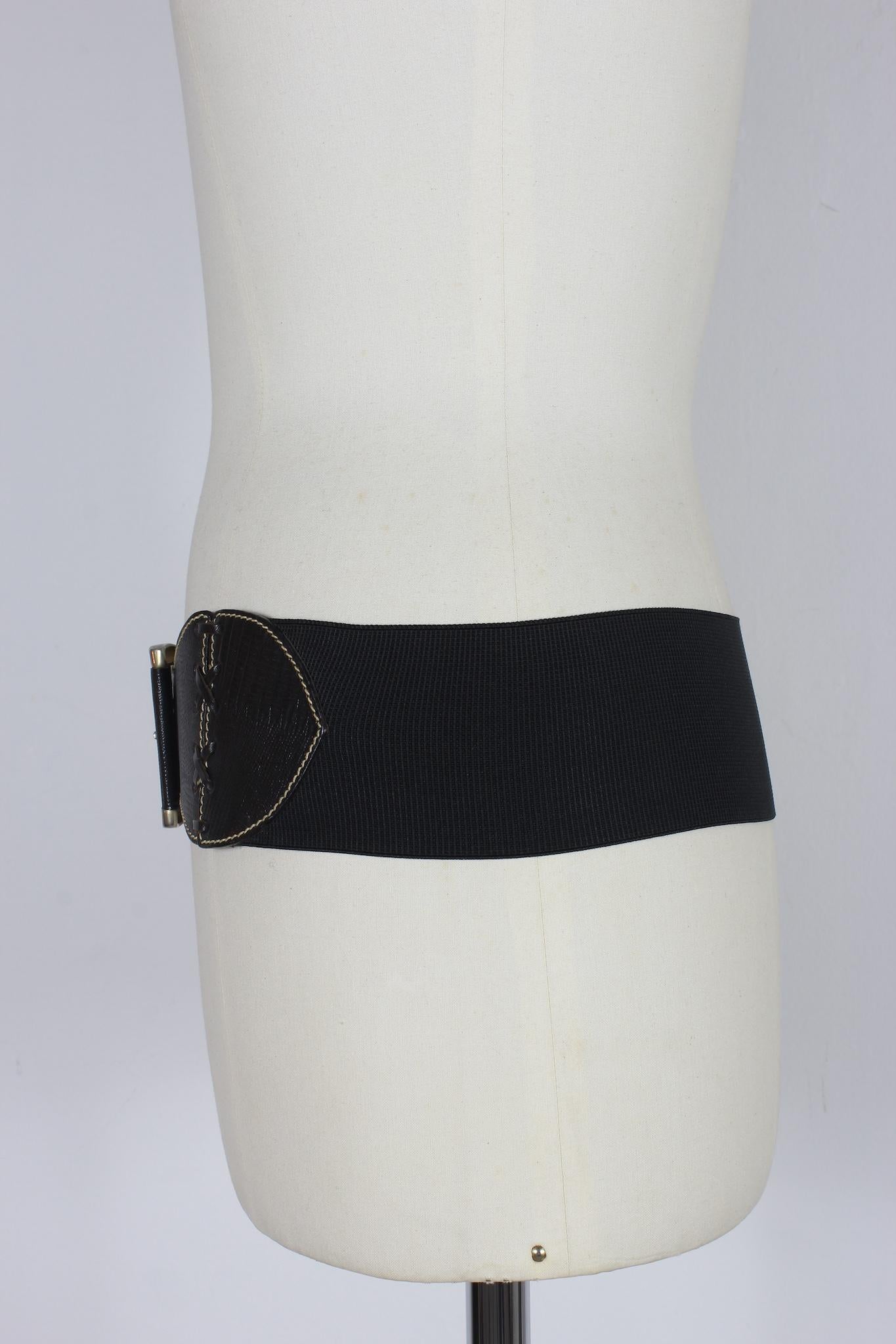 Gianfranco Ferrè Black Leather Elastic Belt Vintage 90s In Excellent Condition For Sale In Brindisi, Bt