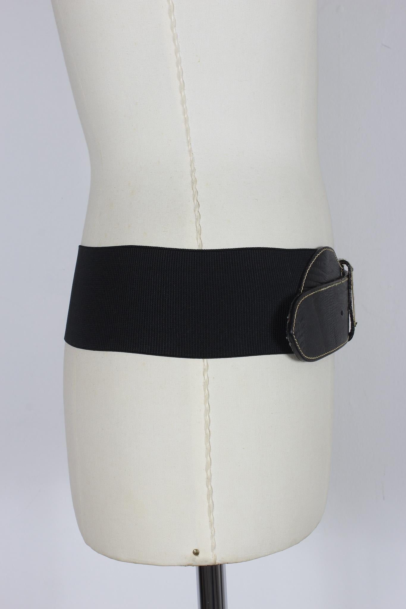 Gianfranco Ferrè Black Leather Elastic Belt Vintage 90s For Sale 1