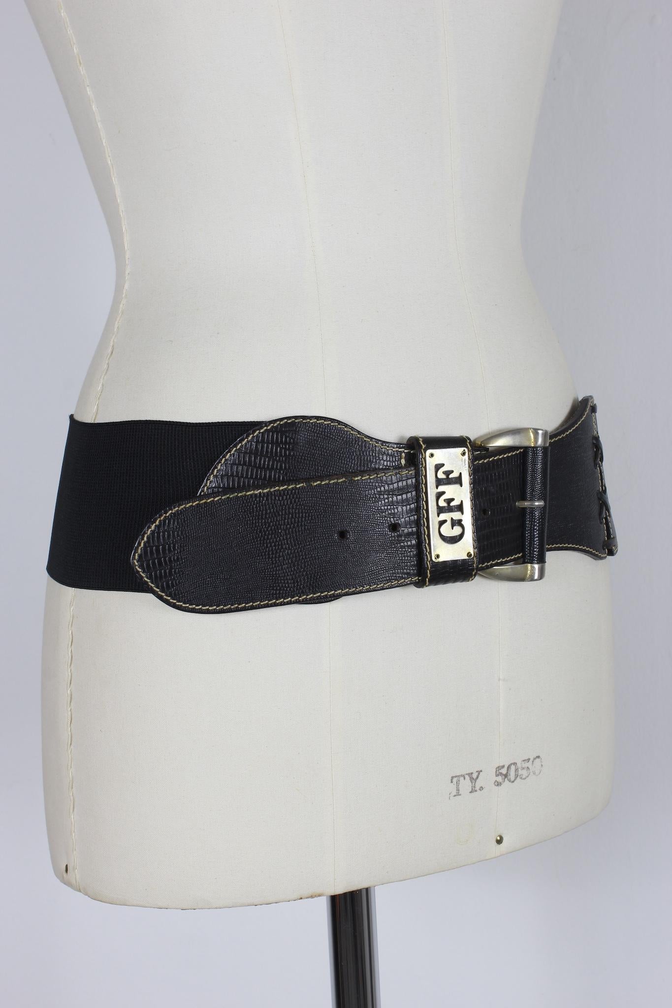 Gianfranco Ferrè Black Leather Elastic Belt Vintage 90s For Sale 2