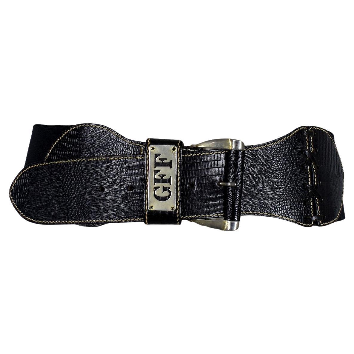 Gianfranco Ferrè Black Leather Elastic Belt Vintage 90s For Sale