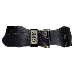 Gianfranco Ferrè Black Leather Elastic Belt Retro 90s