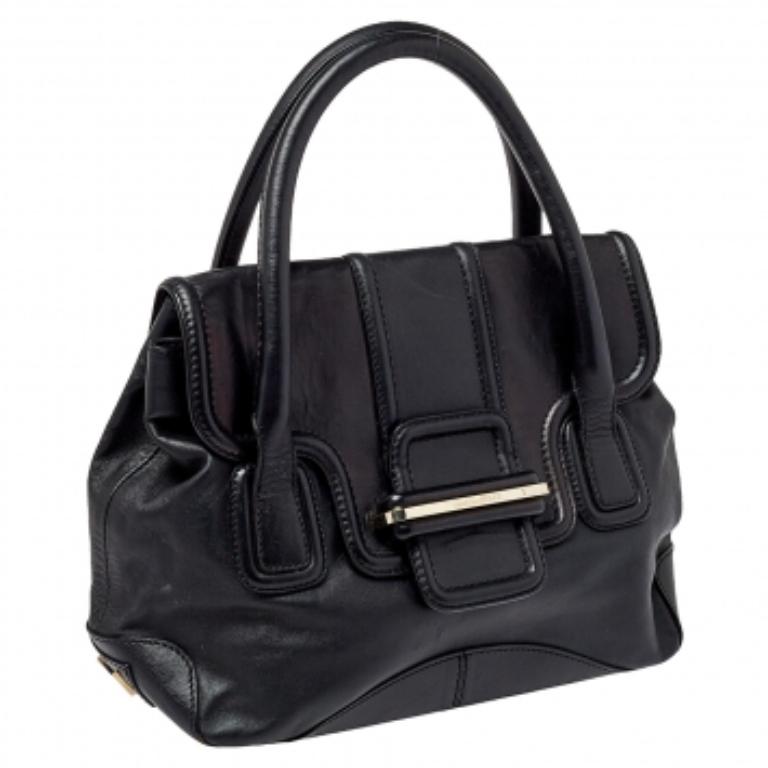 Gianfranco Ferre Black Leather Flap Satchel For Sale 4