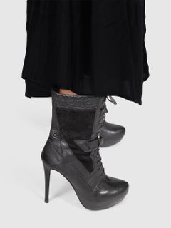 Gianfranco Ferré Black Leather Heeled Lace Up Boots Size IT 38