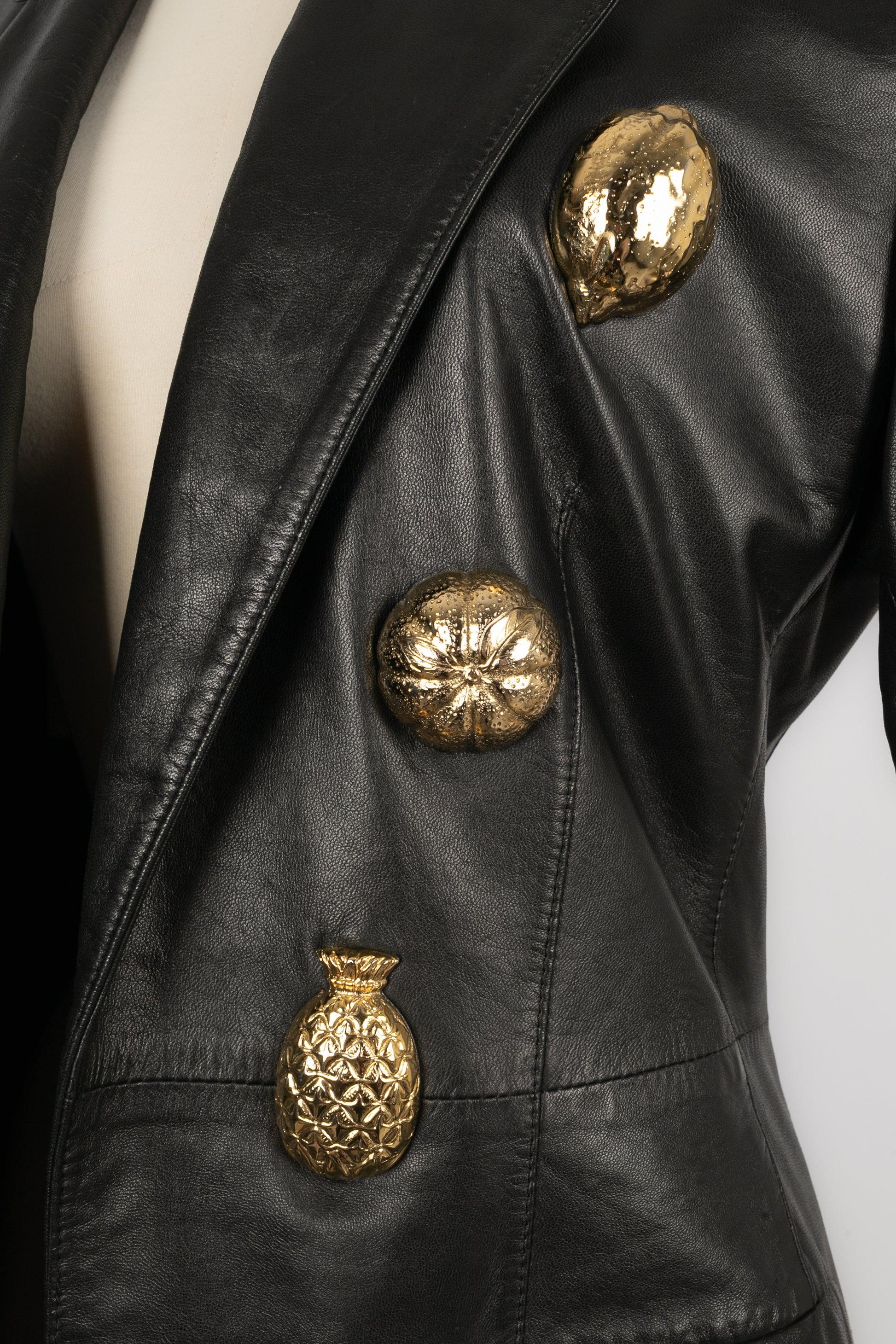 Gianfranco Ferre  Black Leather Short-Sleeve Jacket For Sale 2