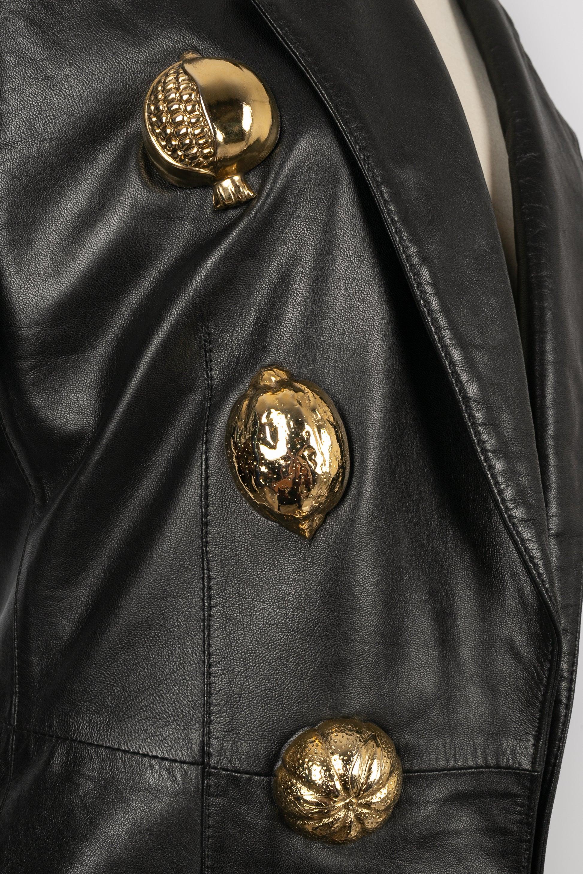 Gianfranco Ferre  Black Leather Short-Sleeve Jacket For Sale 3