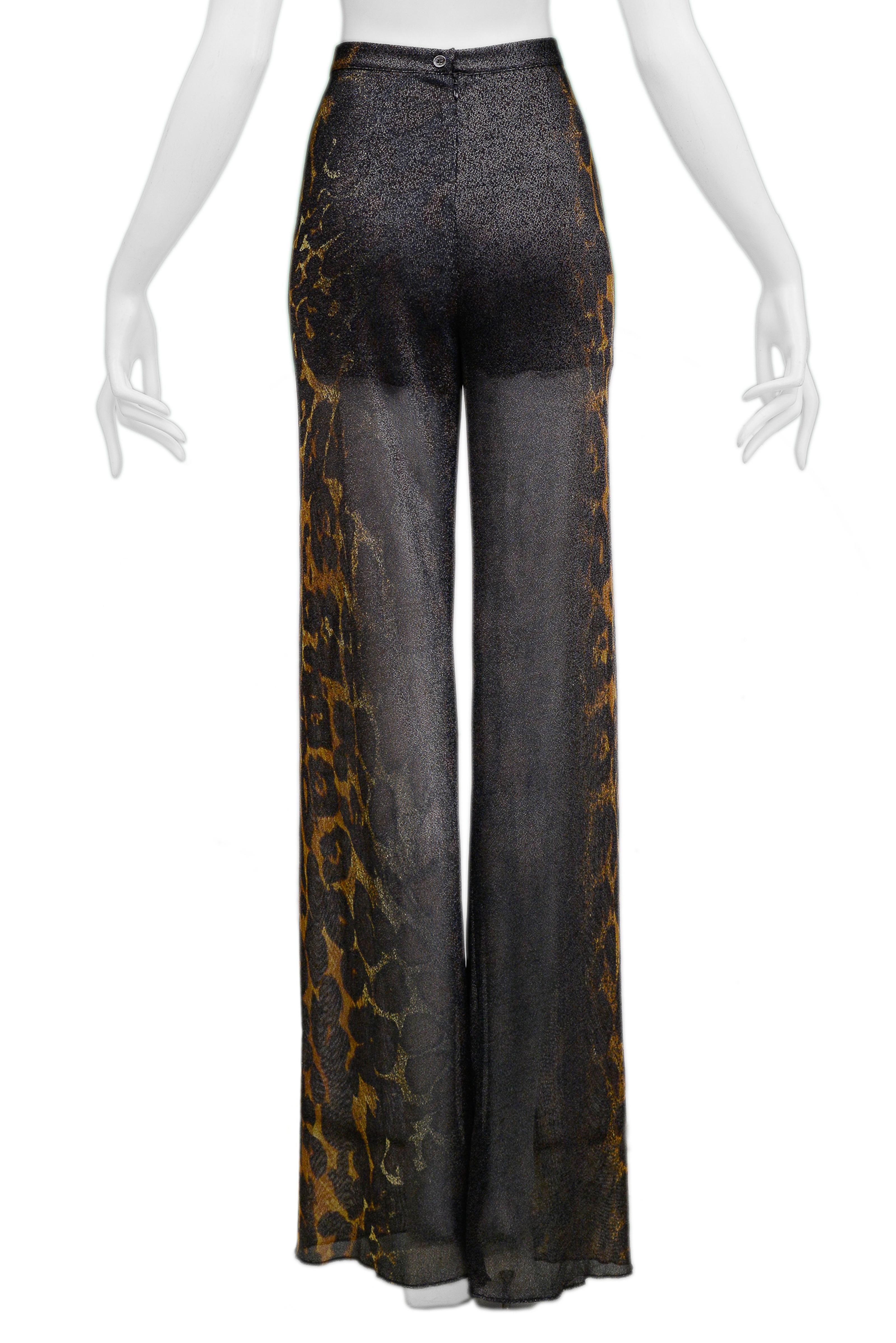 Gianfranco Ferre Black & Leopard Print Sheer Lurex Disco Pants 6