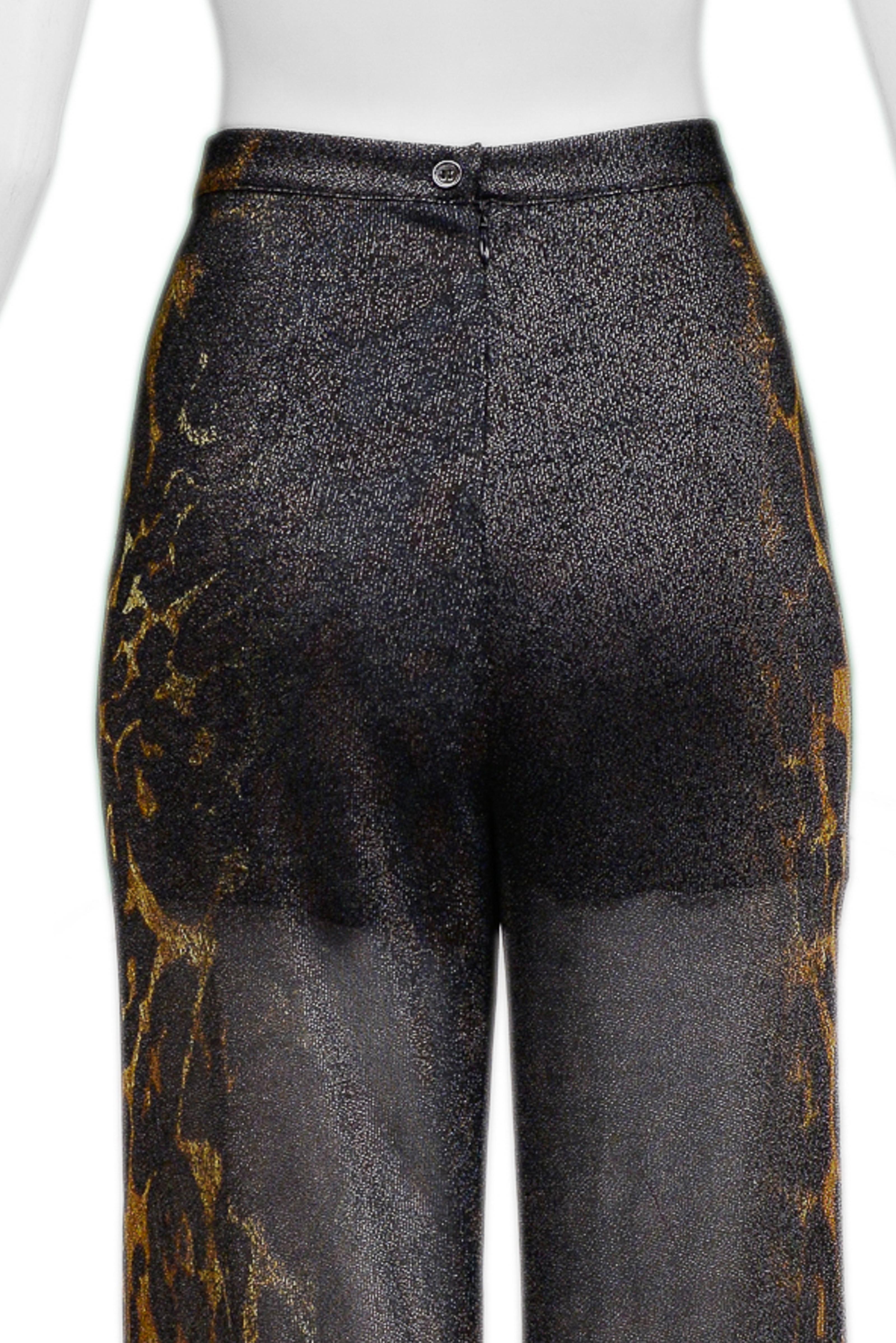 Gianfranco Ferre Black & Leopard Print Sheer Lurex Disco Pants 4