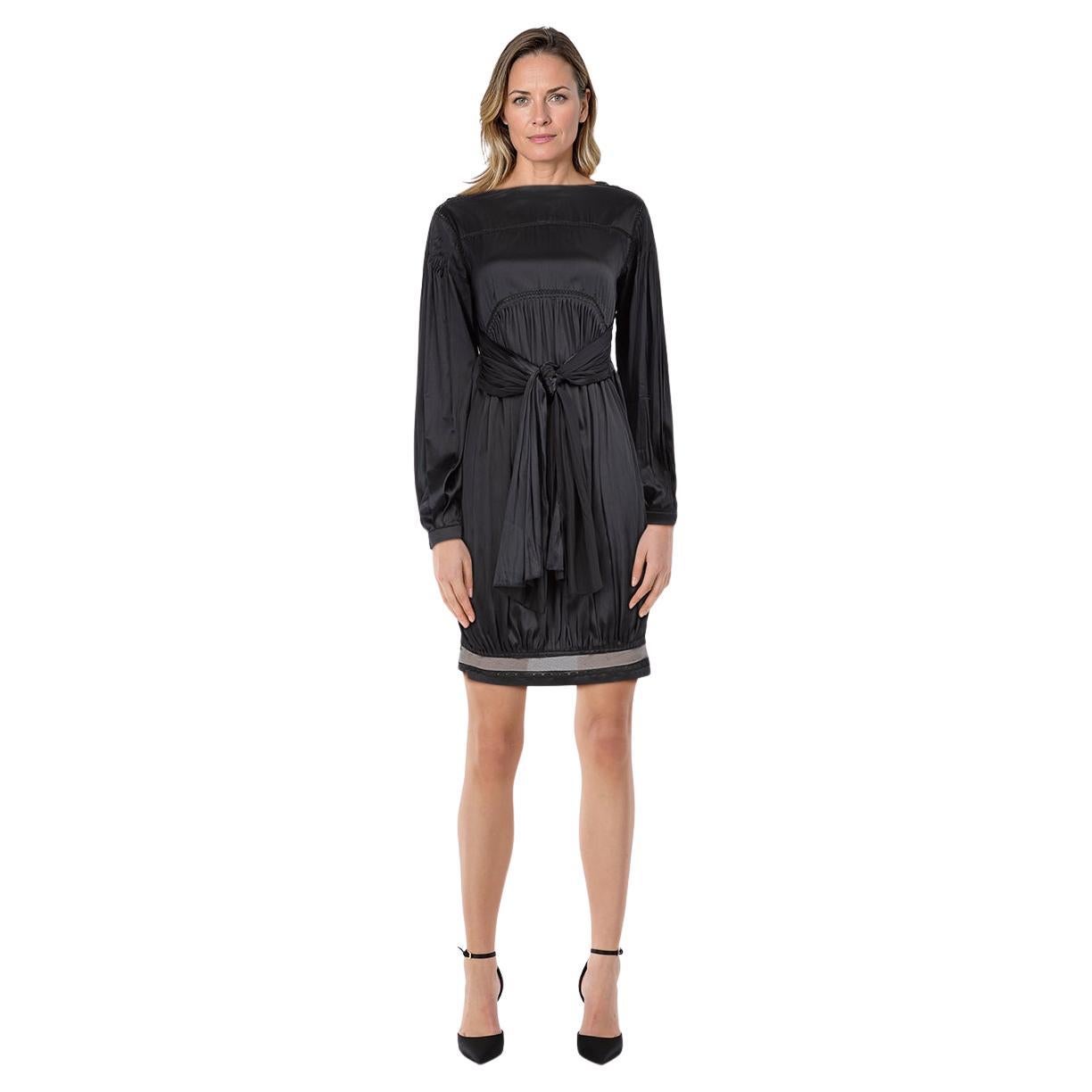 Gianfranco Ferré Black Long Sleeve Silk Dress Size XS