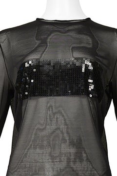 Gianfranco Ferre Black Mesh Long Sleeve Top With Sequin Band