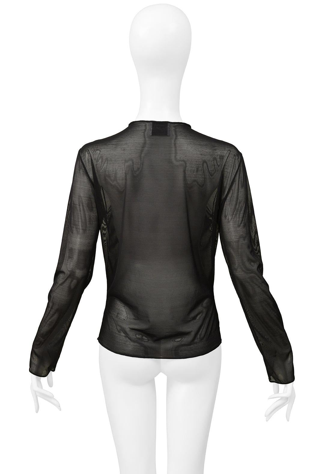 Women's Gianfranco Ferre Black Mesh Long Sleeve Top With Sequin Band For Sale