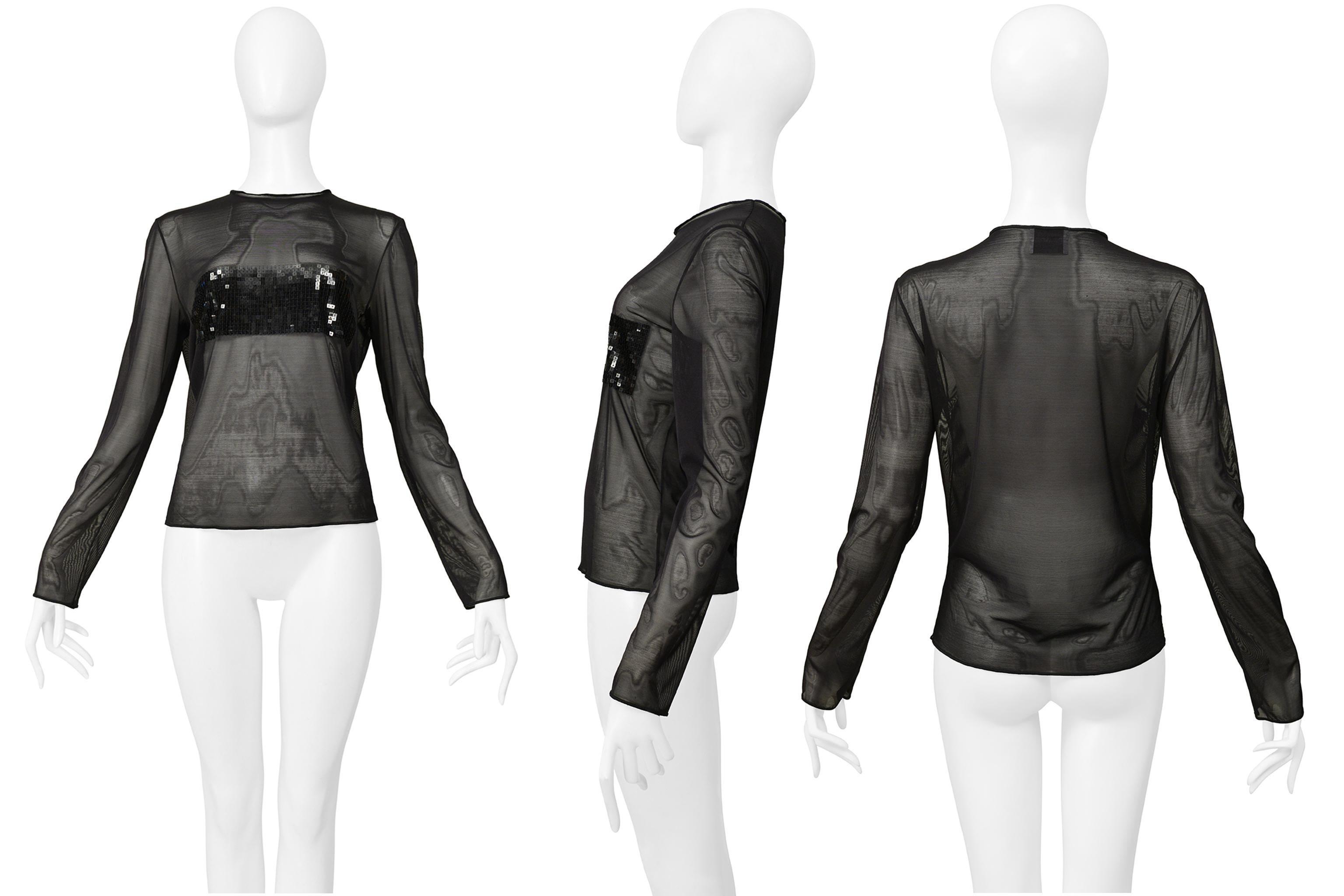 Gianfranco Ferre Black Mesh Long Sleeve Top With Sequin Band For Sale 1