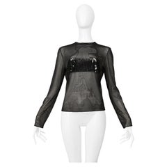 Schwarzes langärmeliges Mesh-Top von Gianfranco Ferre mit Paillettenband aus Mesh