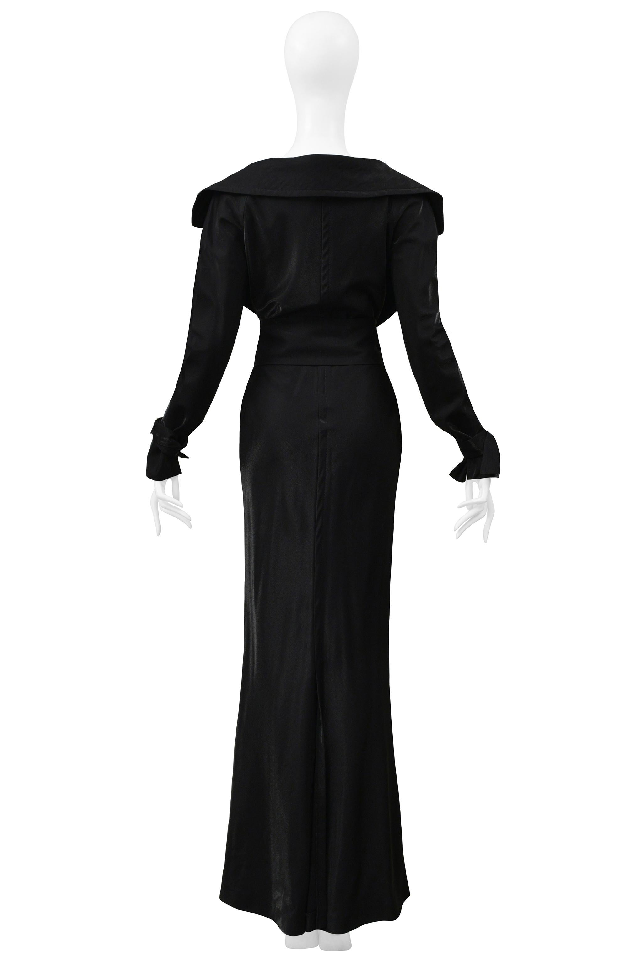 Women's Gianfranco Ferre Black Metallic Trench Gown With Belt & Crystal Hardware For Sale