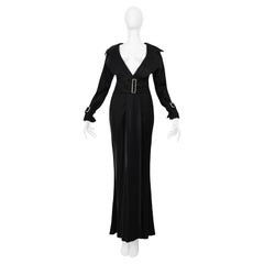 Gianfranco Ferre Black Metallic Trench Gown With Belt & Crystal Hardware