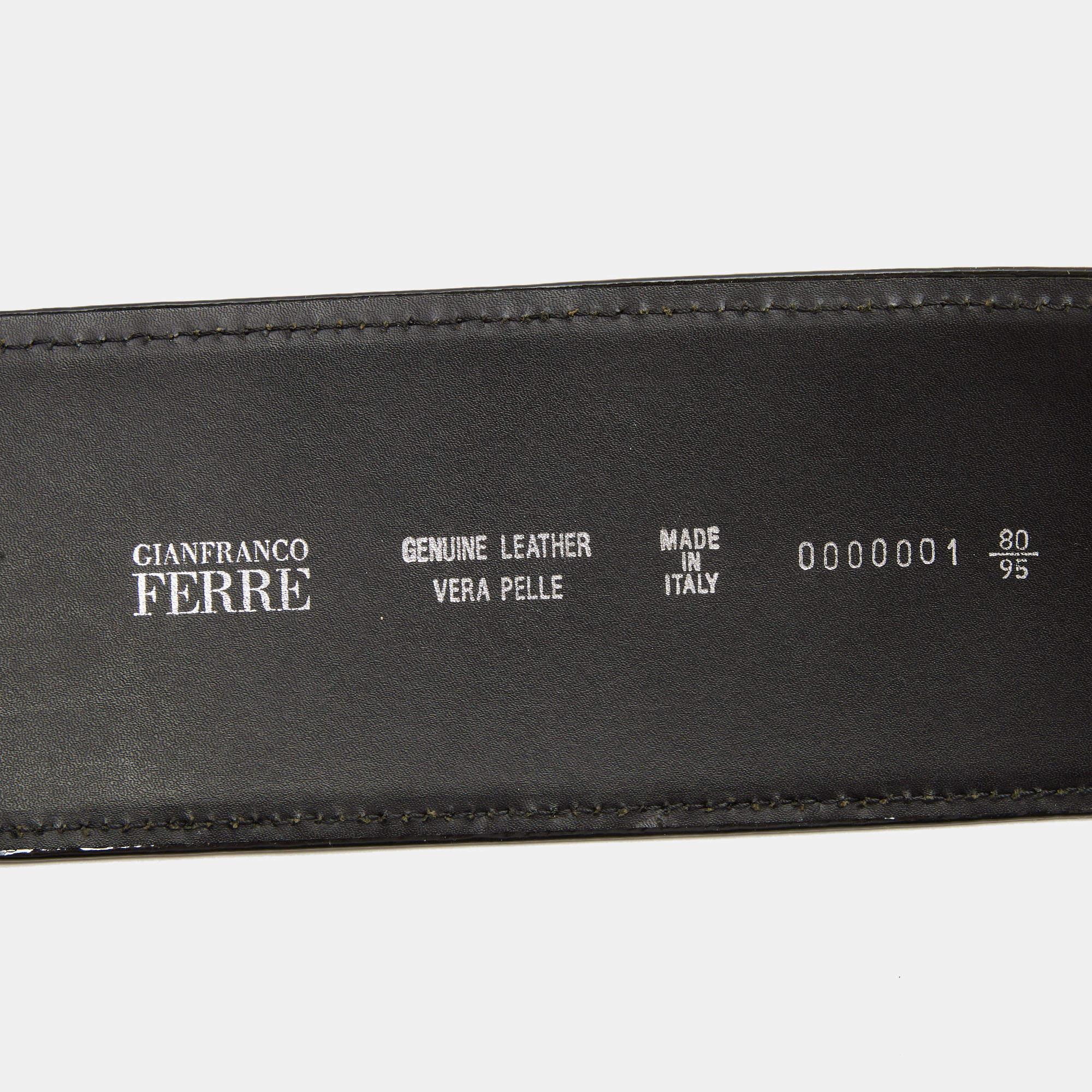 Gianfranco Ferre Black Patent Leather Buckle Wide Belt 95CM For Sale 1