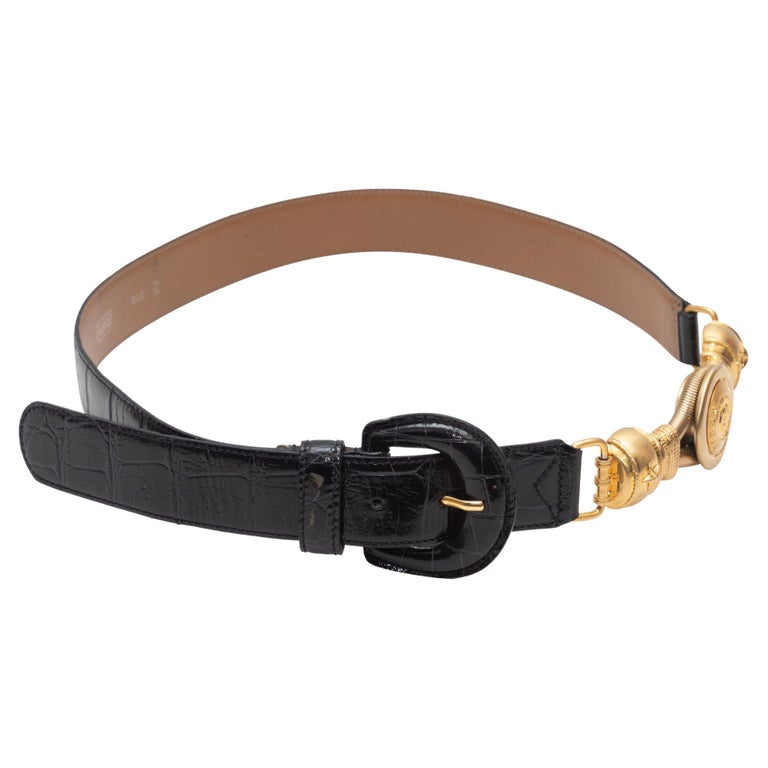 GF Ferre Black Leather Slim Gold Tone Buckle Waist Men Belt