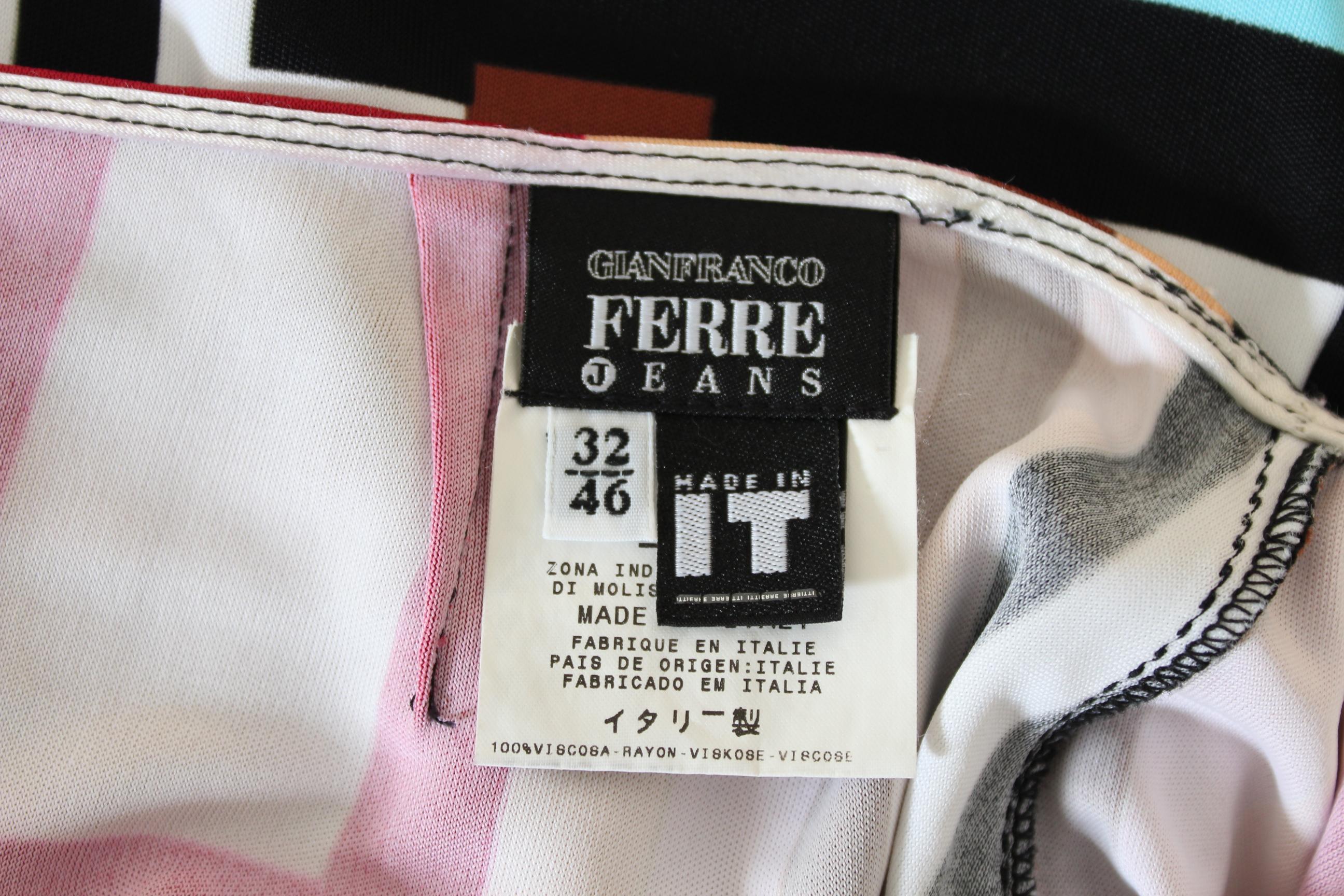 Gray Gianfranco Ferre Black Pink Viscose Striped A Line Skirt