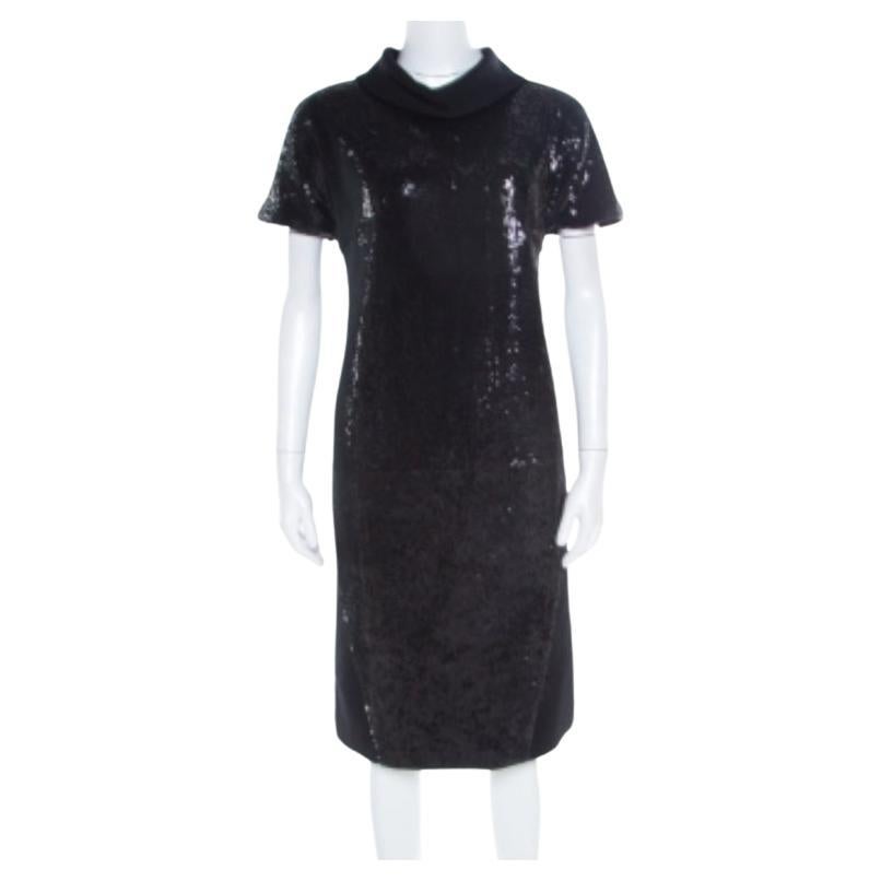 Gianfranco Ferre Schwarzes Kleid aus Wolle mit Paillettenverzierung M im Angebot