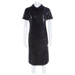 Gianfranco Ferre Black Sequin Embellished Wool Dress M