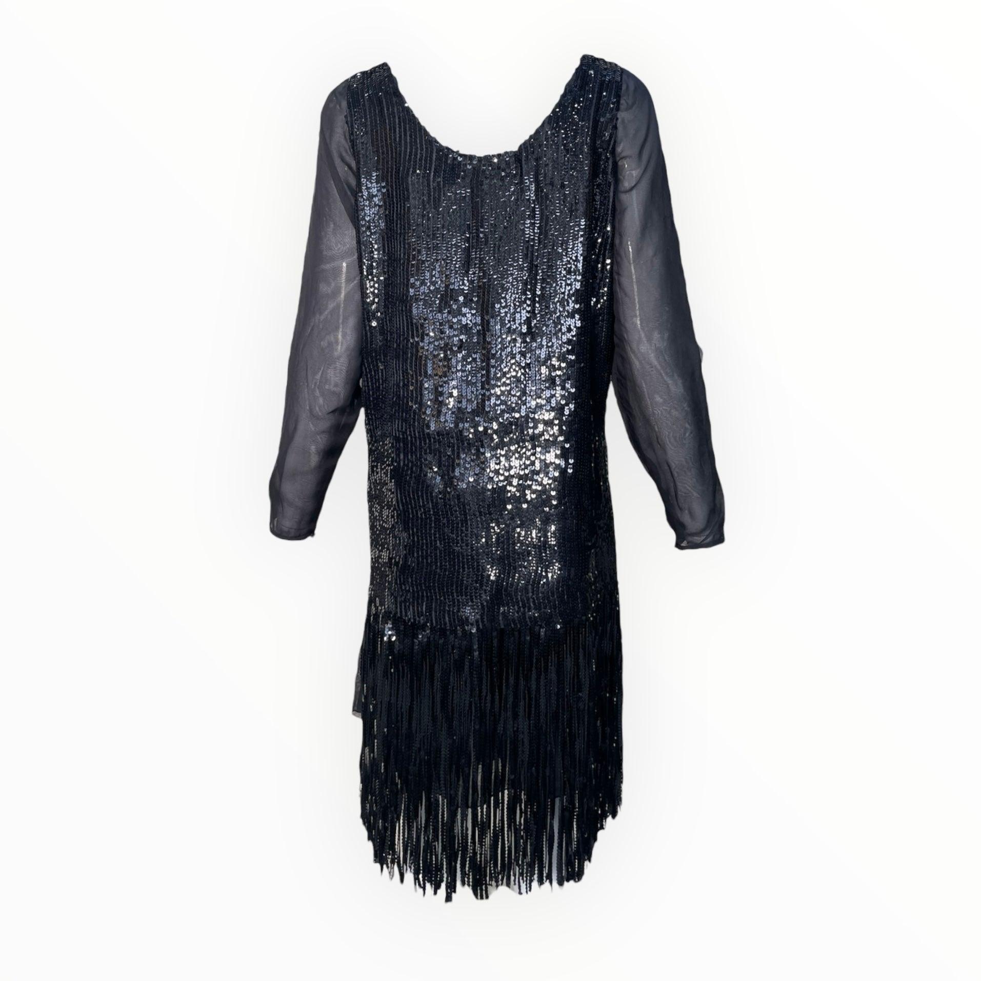Gianfranco Ferré Black Sequin Fringe Cocktail Dress, 1980s In Excellent Condition For Sale In Los Angeles, CA