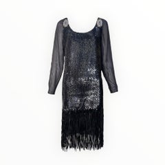 Gianfranco Ferré Black Sequin Fringe Cocktail Dress, 1980s