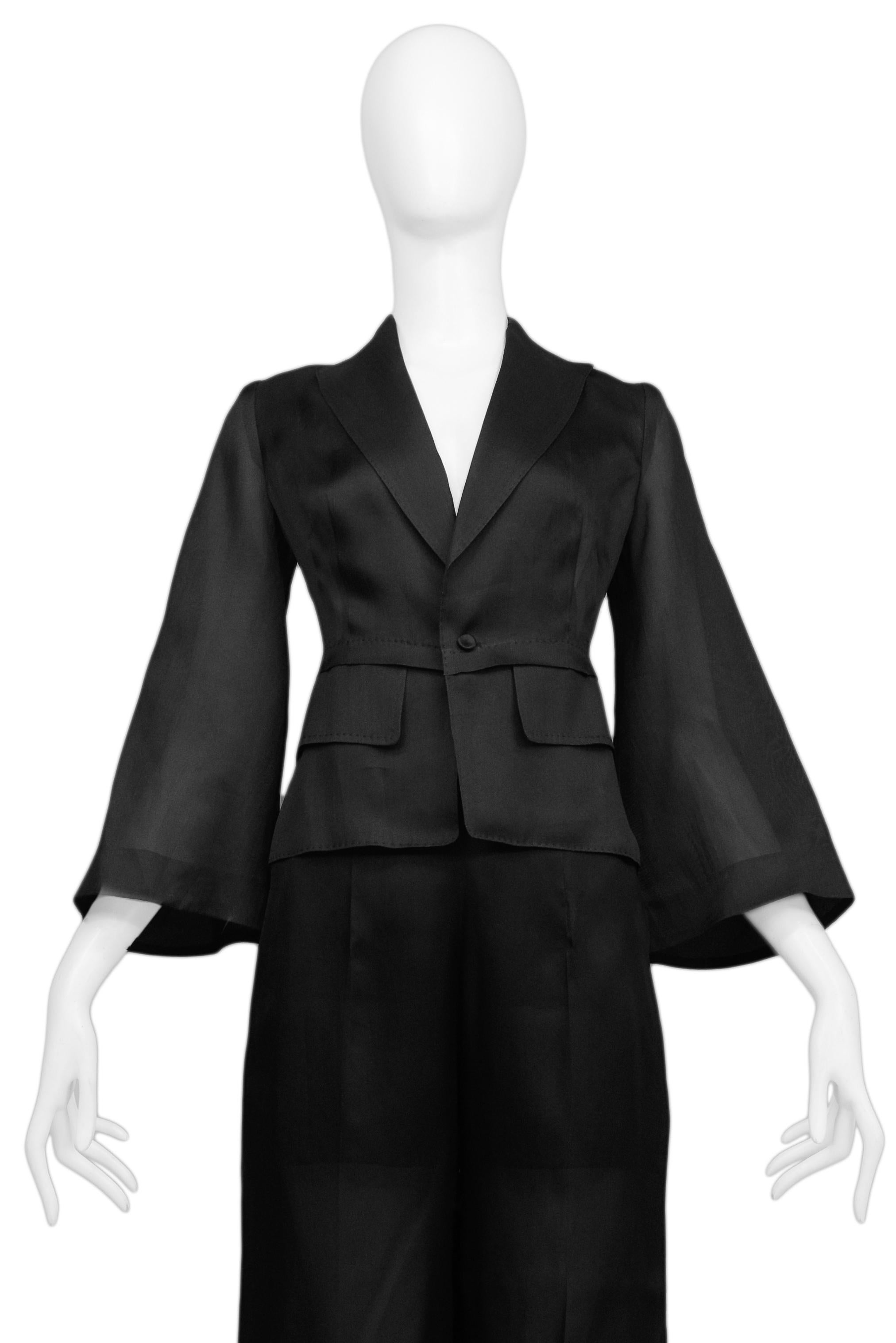 Gianfranco Ferre Black Sheer Pantsuit With Bell Sleeves In Excellent Condition For Sale In Los Angeles, CA