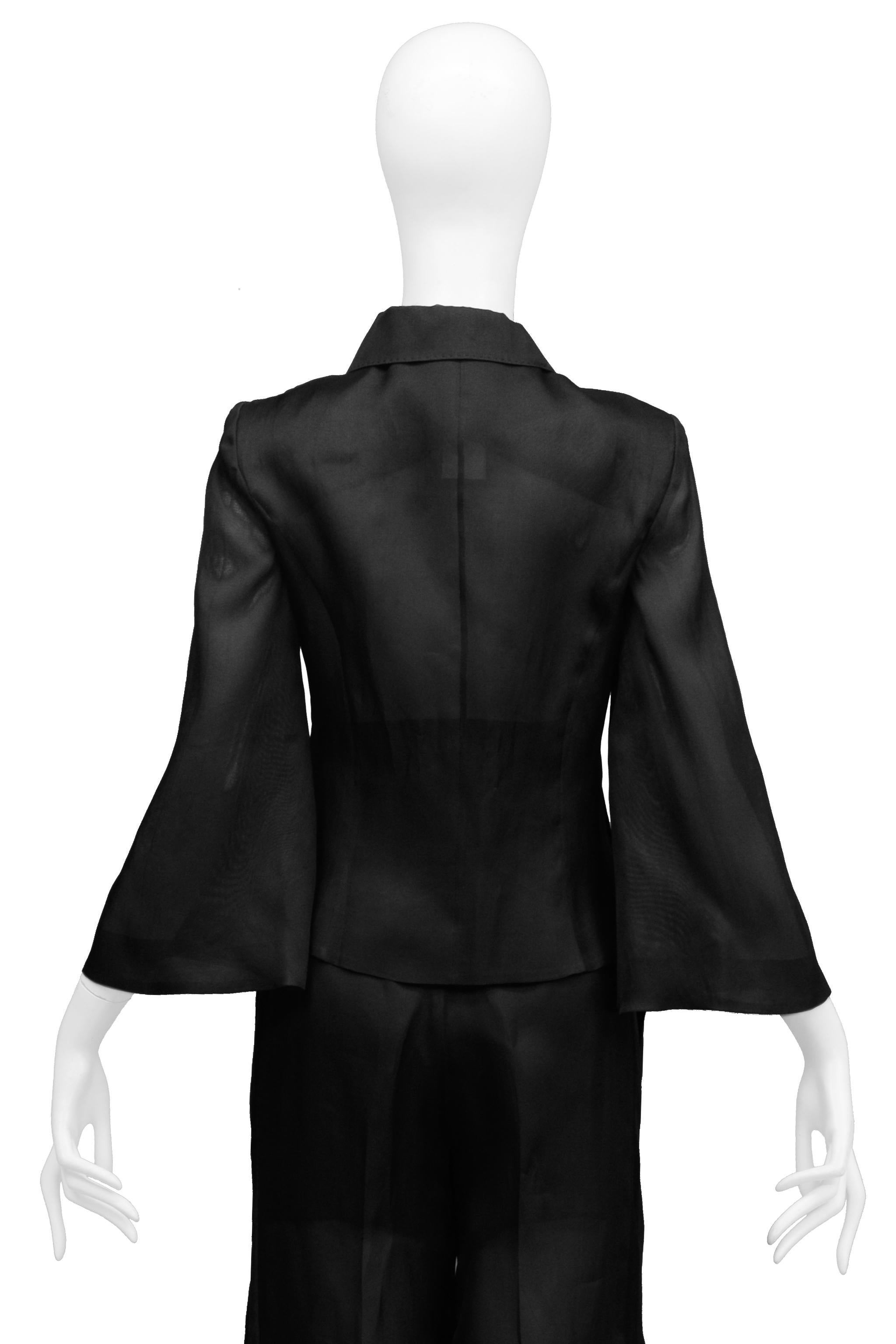 Gianfranco Ferre Black Sheer Pantsuit With Bell Sleeves For Sale 2