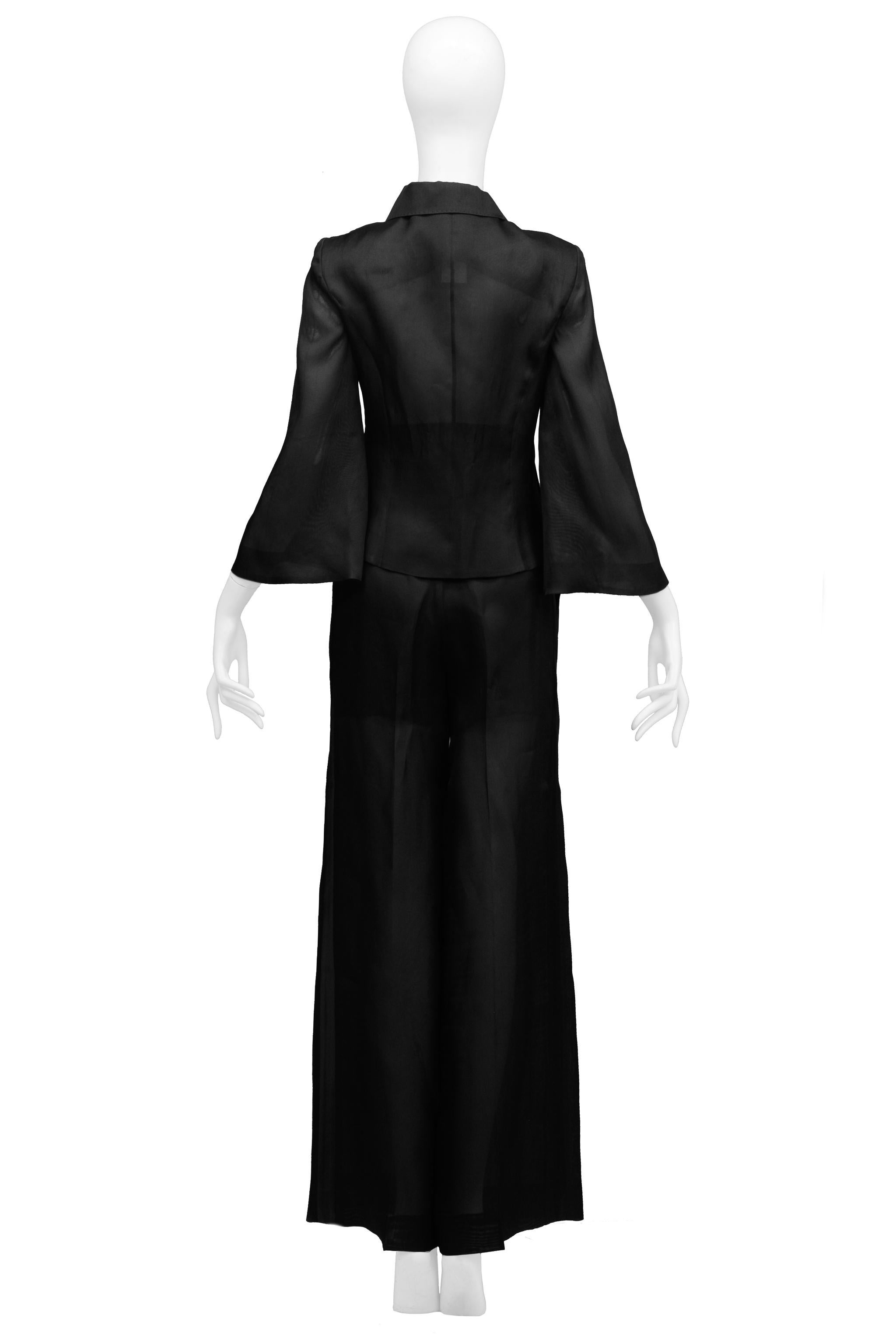Gianfranco Ferre Black Sheer Pantsuit With Bell Sleeves For Sale 3