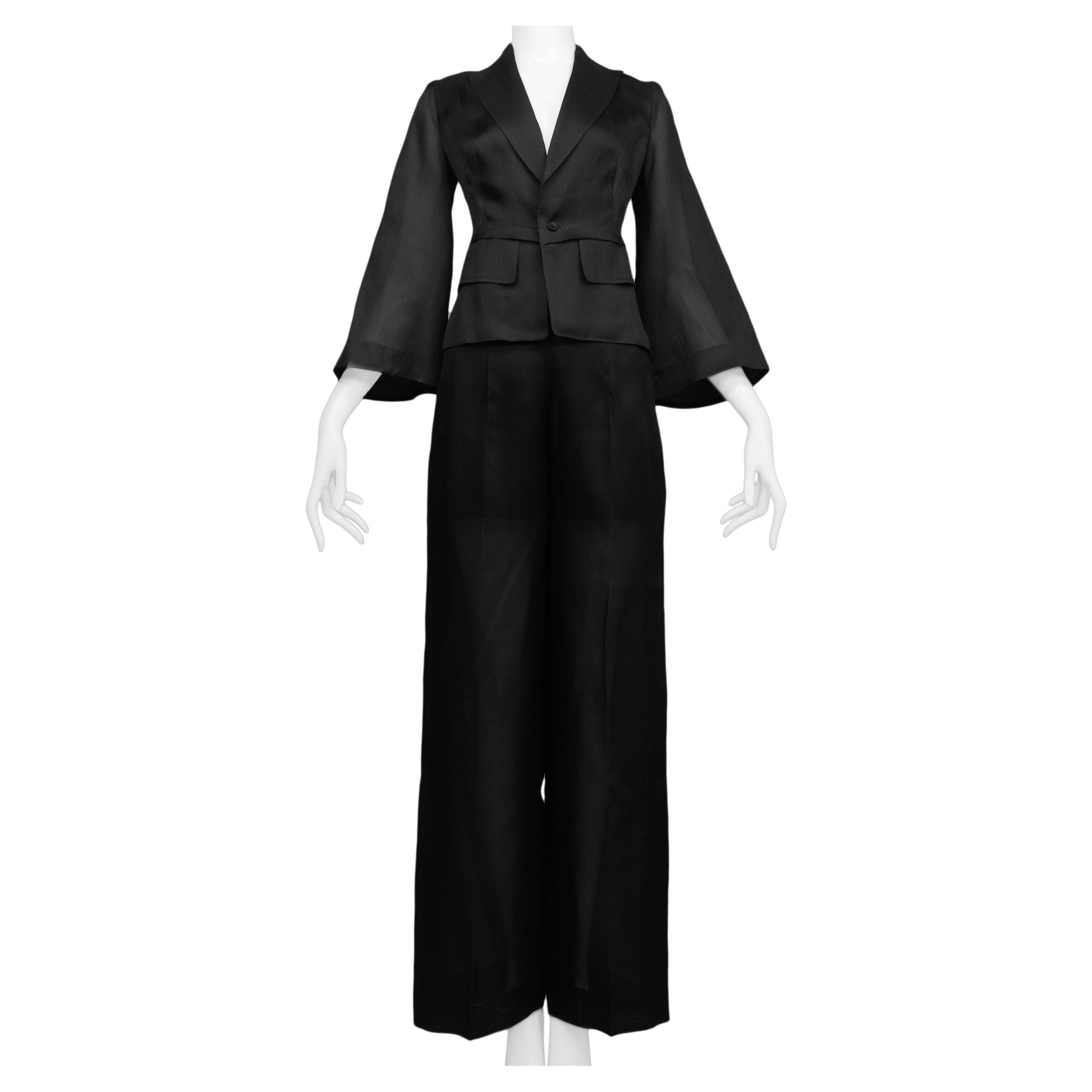 Gianfranco Ferre Black Sheer Pantsuit With Bell Sleeves For Sale