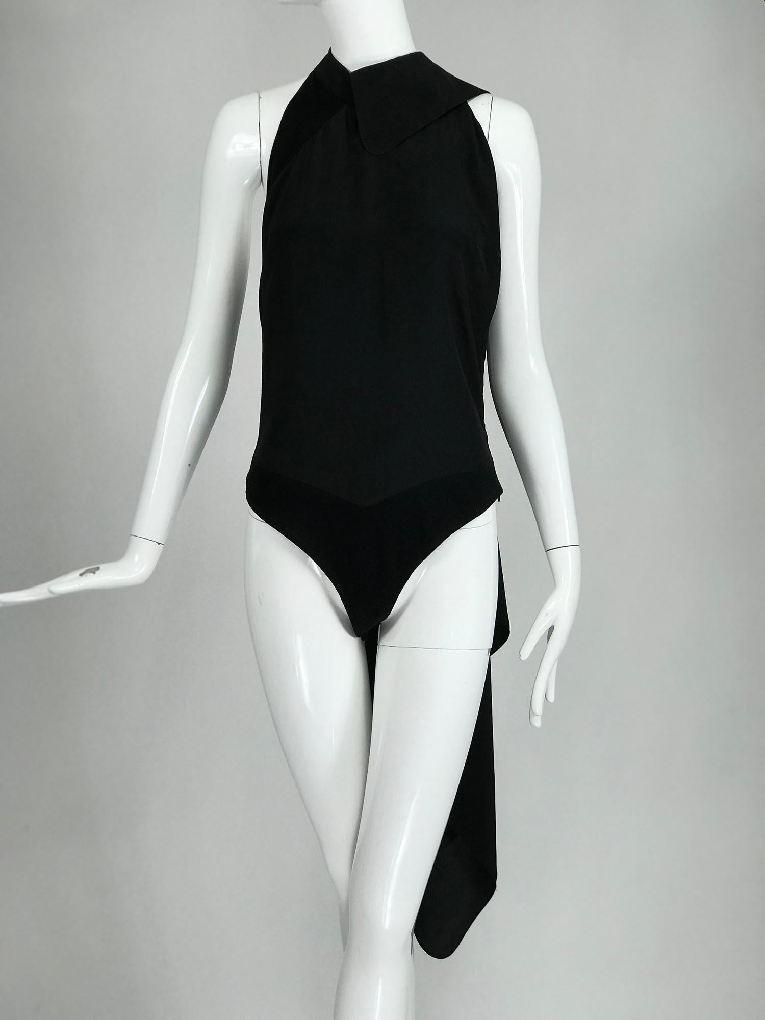 Gianfranco Ferre Black Silk and Sweater Knit Body Suit and Wrap or Drape 1980s For Sale 4