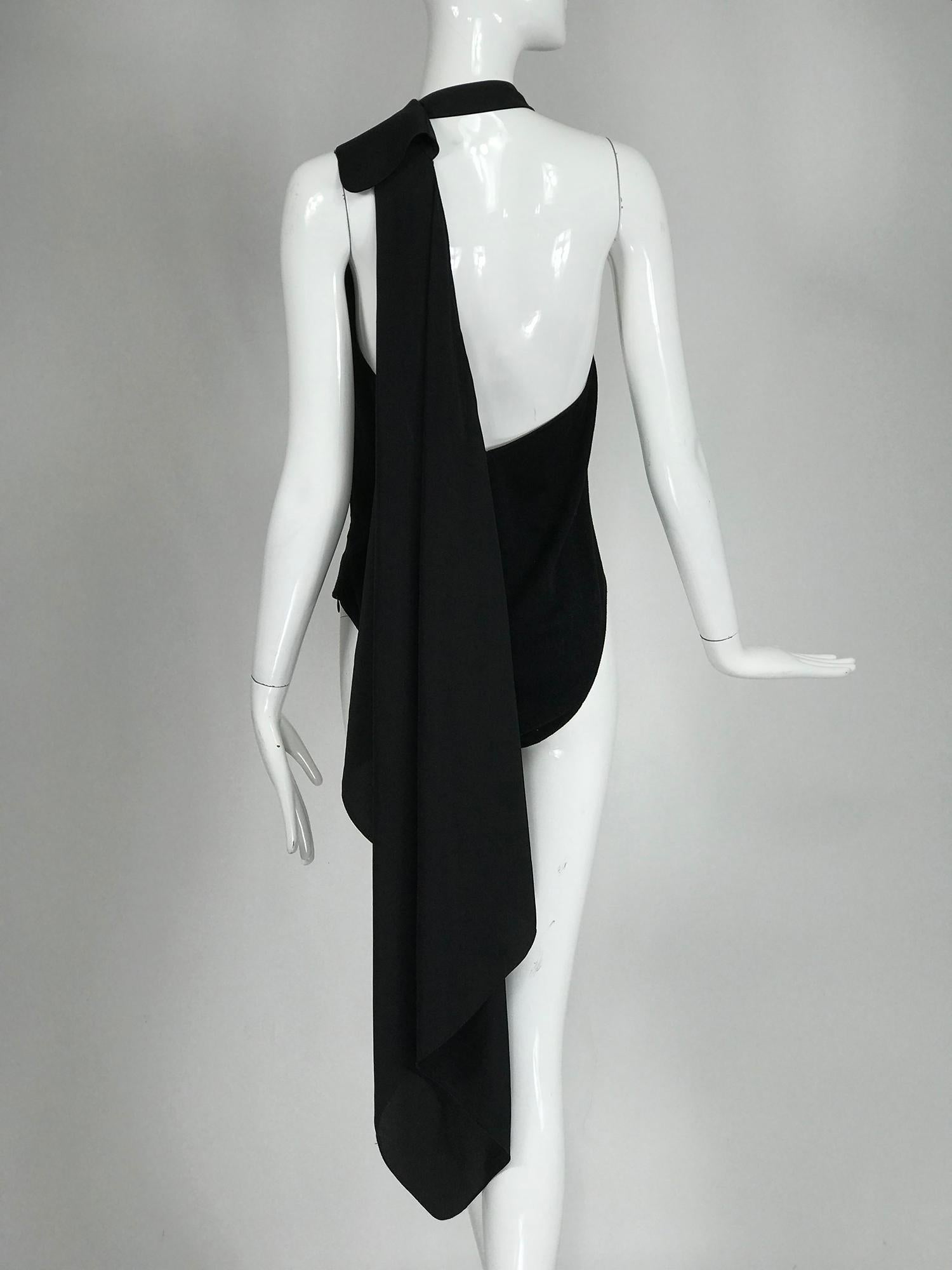 Gianfranco Ferre Black Silk and Sweater Knit Body Suit and Wrap or Drape 1980s For Sale 6
