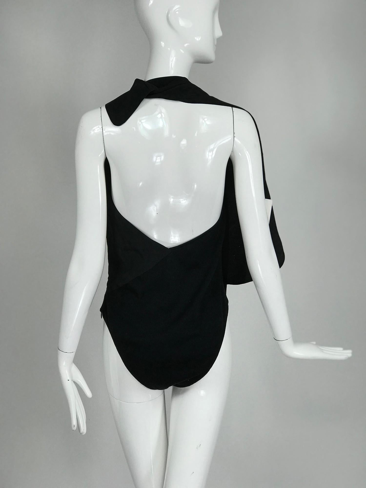 Gianfranco Ferre Black Silk and Sweater Knit Body Suit and Wrap or Drape 1980s For Sale 7